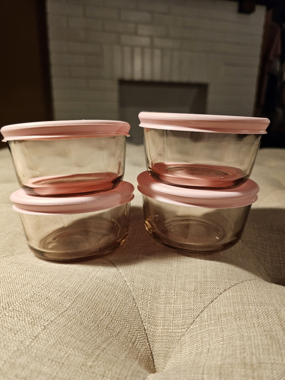 Anchor Hocking Rose Pink Glass Storage Bowls & Lids Set (4)
